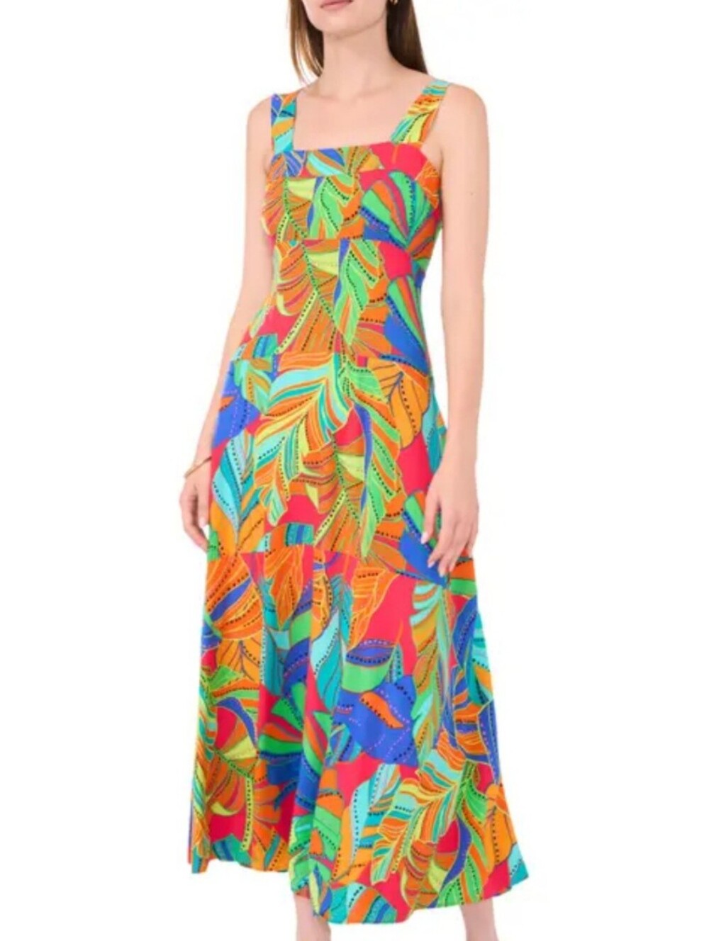 State Bright Colorful Tropical Print Long Traditional Summer Maxi Dress Large